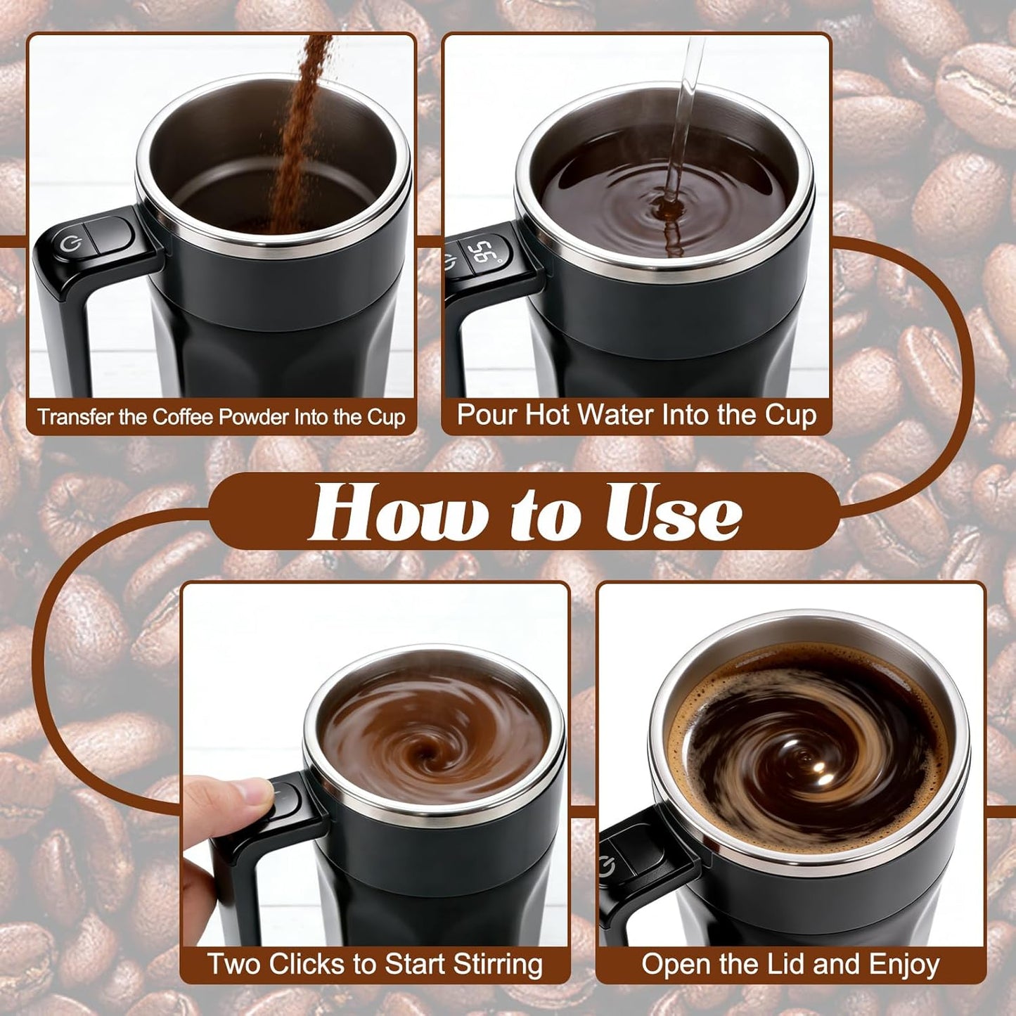 🎉 Spring Offer: 50% OFF 💖 Self Stirring Mug, Rechargeable Automatic Magnetic Mixing Coffee Mug, Waterproof Cup for Milk, Cocoa and Beverages, Ideal for Office, Kitchen and Travel