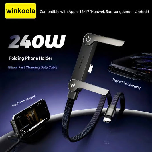 💡MFi-Certified 2-in-1 Fast Charging Cable with Built-In Phone Stand – Ultra-Fast 240W Power, Official Apple Authorized✅