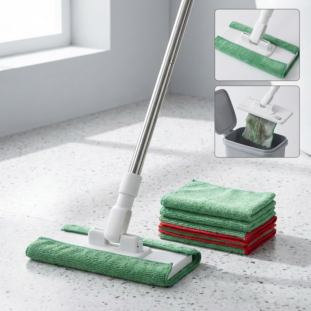 💥Disposable Dust Mop Set with 5 Reusable Cleaning Cloths