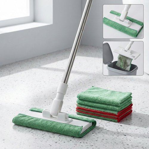 💥Disposable Dust Mop Set with 5 Reusable Cleaning Cloths