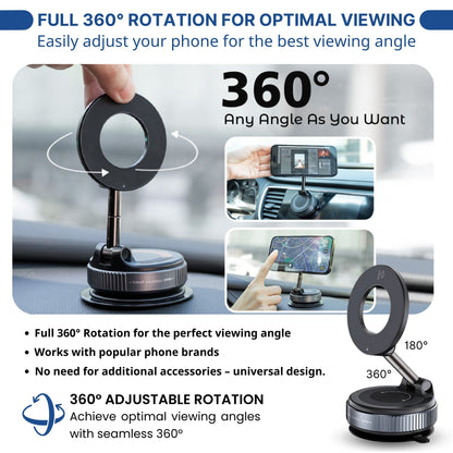 360° Adjustable Vacuum Magnetic Suction Cup Phone Holder Mount