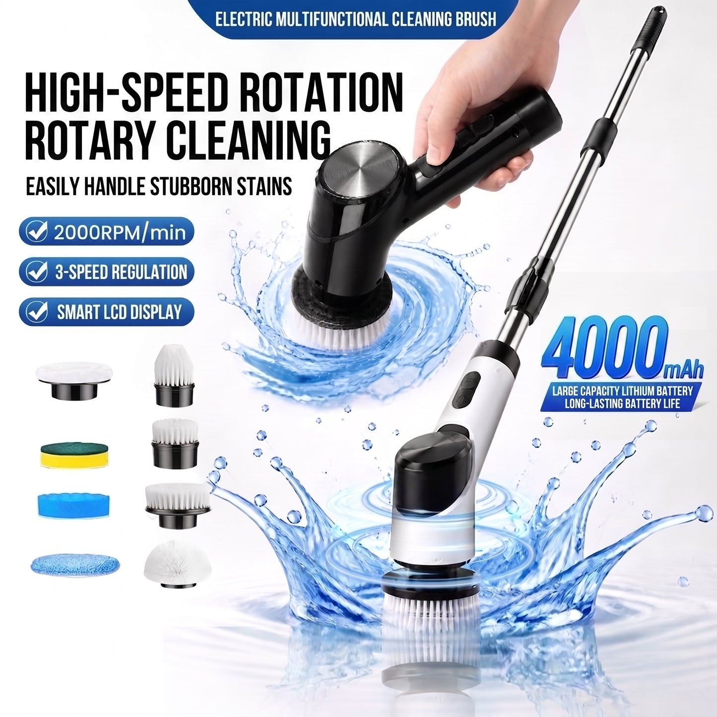 ⛺⛺9-in-1 Electric Spin Scrubber with Telescopic Handle,Suitable for cleaning bathrooms, floors, bathtubs, tiles and gaps.